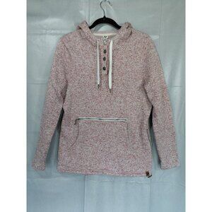 Liv Outdoor Microfleece Hoodie LG Red Heather Kangaroo Pocket Snap Neck Pullover